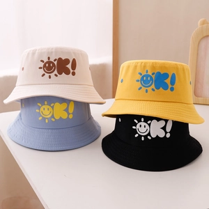 Cappello Da Pescatore Bambini Cotone Protezione Solare OK Sole Sorriso Stampa Traspirante All Aperto Casual Ragazzi Ragazze