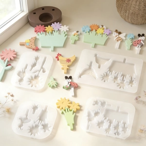 Resin silicone mold set for DIY Easter flower rooster and bee plaster ornaments