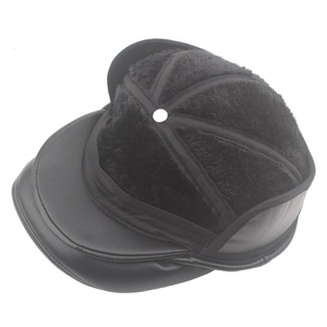 Winter men's PU leather flat cap with thick faux fur lining and fold-down ear flaps