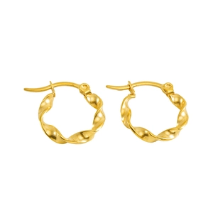 Polished 18k gold plated twisted rope hoop earrings with a trendy circular design