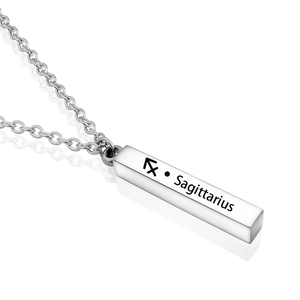 Minimalist Sagittarius zodiac vertical bar necklace in polished stainless steel finish