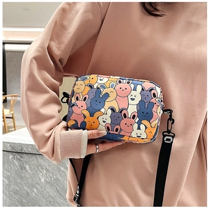 Fashion cute cartoon rabbit print women crossbody bag casual versatile small square shoulder bag