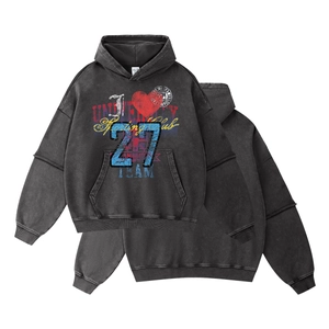 Vintage gewaschener Punk-Hoodie mit University-Print und Doppelärmel-Design
