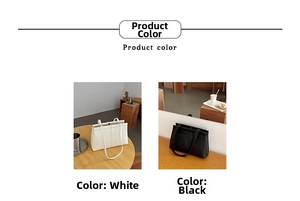 Detail view of the elegant minimalist tote bag in white and black colors with dual handles