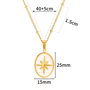 Detailed size specifications for gold starburst pendant necklace with dimension labels