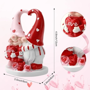 Romantic Valentine's resin gnome couple statue with red love heart and rose base decor