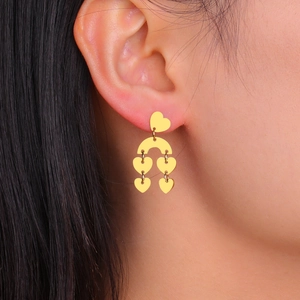 Golden multi-layer heart pendant earrings featuring a unique bridge arch design for women