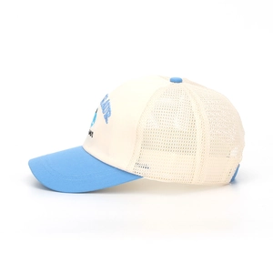 Kinder Dinosaurier Baseballkappe mit blauer Stickerei, Netzteil und gebogenem Schirm