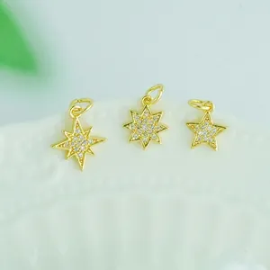 Star-shaped 18K gold plated pendants with micro-paved zircons for DIY jewelry making