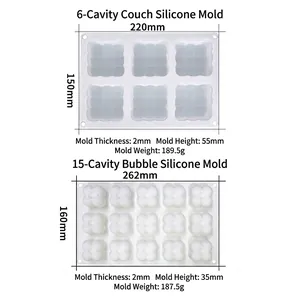 Moule en silicone blanc avec 6 cavités canapé et 15 cavités boule magique pour DIY