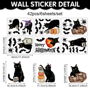 Halloween wall sticker set with 42 pieces of black cat, pumpkin, and bat PVC decals