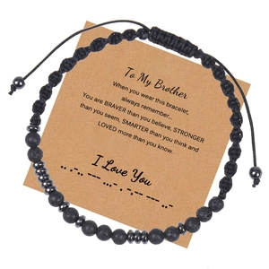 Bracelet code Morse en pierre de lave sur carte cadeau pour frères avec cordon réglable