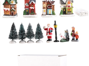 Luminous Christmas village miniature set with snowy resin houses and battery box detail