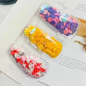Sparkly sequins hair clips set with colorful floral and heart patterns for girls