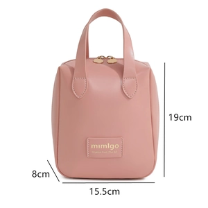 Pink PU leather shell makeup bag with double handles and waterproof portable design