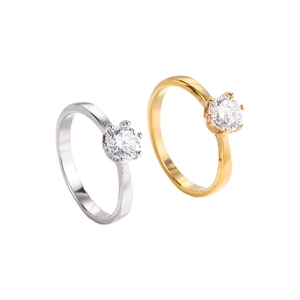 Anelli scintillanti con grande zircone in oro e argento con castone a sei griffe