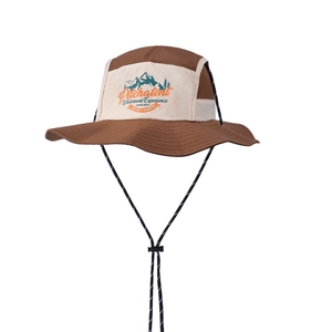 Kids quick-dry outdoor sun hat with wide brim, mountain print and adjustable chin strap