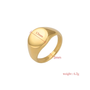 Polished gold stainless steel oval signet ring featuring 12mm face and 3mm band width