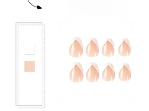 Macro detail of nude French press-on nails with white V-shaped tips and mirror gloss finish