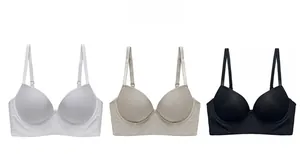 Three color options for push-up ice silk bras in light grey, nude pink, and classic black