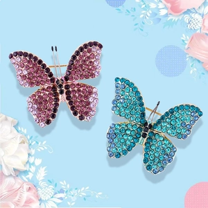 Creative butterfly brooches with colorful rhinestones in pink and blue gradient set