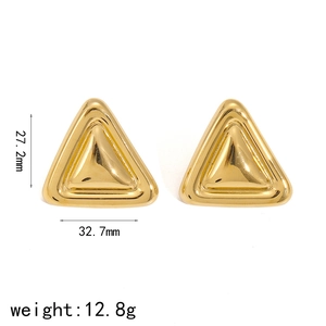 Polished 18k gold and silver stainless steel layered triangle stud earrings for women