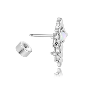 Polished titanium steel cross star stud earring with opal gemstone and screw back