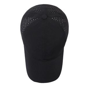 Quick-dry black baseball cap with laser-cut ventilation holes and minimalist sports design