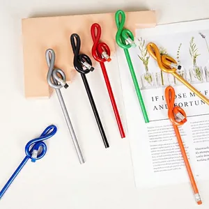 Creative music note shaped pencils with erasers in seven bright metallic colors set