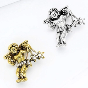 Retro engel Cupido-broches in goud en zilver met fonkelende kristallen accenten