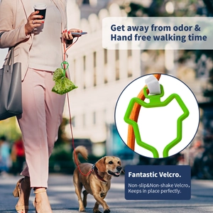 Hands-free dog waste bag carrier clip with secure non-slip Velcro attachment detail