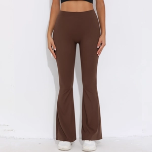 Braune Schlaghose mit hoher Taille für Damen, schmale elastische Sport-Yoga-Hose