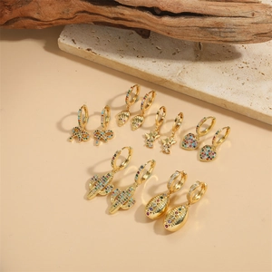French vintage style bow earrings with colorful zircon in a gold finish jewelry set