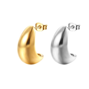 Gold and silver stainless steel teardrop stud earrings in minimalist polished metal design