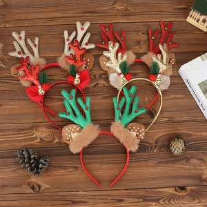 Serre Tête Cornes De Renne Noël Oreilles En Peluche Avec Clochettes Paillettes Accessoires Cheveux Fête