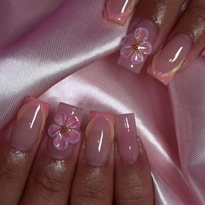 Ongles à Presser Relief Floral 3D Dégradé Français Rose Jaune Brillant ABS Faux Ongles Avec Colle Pour Femme Quotidien Fête Manucure