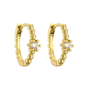 Classic 18K gold plated hoop earrings with beaded edge and sparkling clear zircon