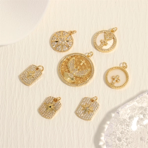 Golden 18K plated cross and star charms with micro-pave cubic zirconia stones