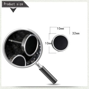 Black stainless steel barbell earrings with opal stone 10mm round stud jewelry