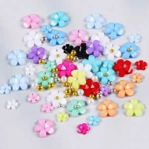 Mix of colorful resin five-petal flower beads with gold and silver pearl accessories