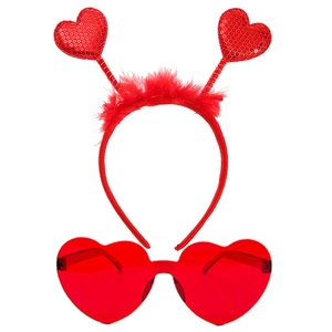 Valentine's red sequin heart headband and matching heart sunglasses festive set