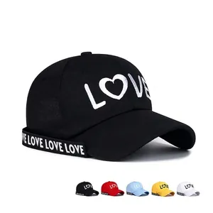 Baseball Cap Cotton Polyester LOVE Heart Embroidery Adjustable Ribbon Strap Fashion Sunshade Outdoor Unisex Headwear