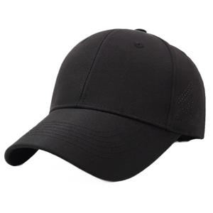 Quick-dry black baseball cap with laser-cut honeycomb mesh vents for outdoor sports