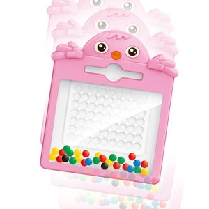 Pink bird-shaped magnetic bead drawing board with colorful balls for kids