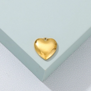 Polished heart pendant in golden stainless steel for DIY jewelry making accessories