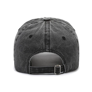 Vintage distressed grey baseball cap with adjustable metal buckle strap on a white background