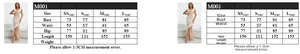 Detailed size guide table for ruffled sleeveless rhinestone split bodycon dress