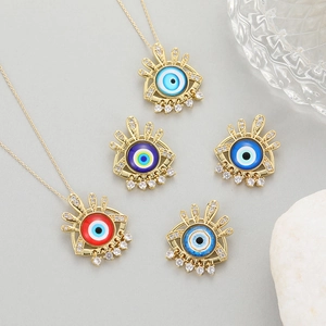 14K gold plated Evil Eye pendants with colorful resin and cubic zirconia inlay
