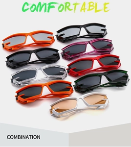 Detailed collection of futuristic Y2K sunglasses in various vibrant colors and sporty frames