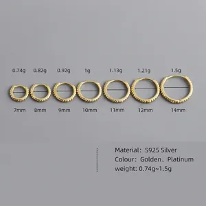 S925 sterling silver beaded hoop earrings available in multiple sizes from 7mm to 14mm